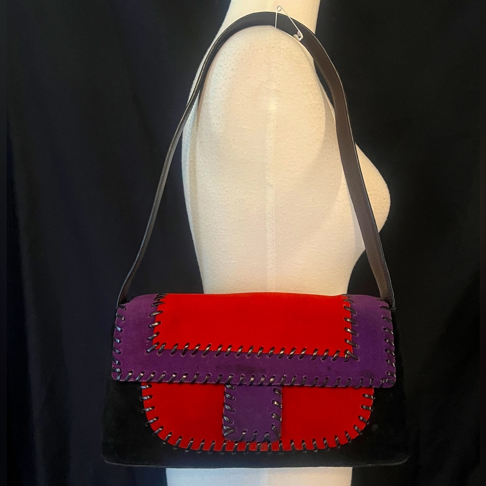NEW Preston & York Suede Shoulder Bag Black/ Red/ Purple